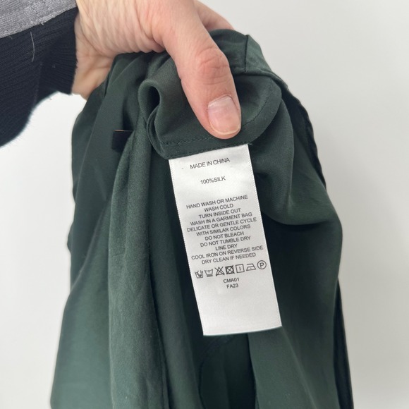 Quince Forest Green Washable Silk V Neck Midi Slip Dress Women's Small - Picture 12 of 13